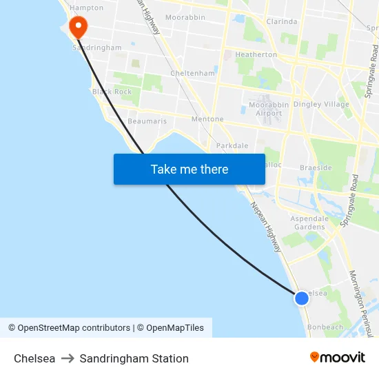 Chelsea to Sandringham Station map