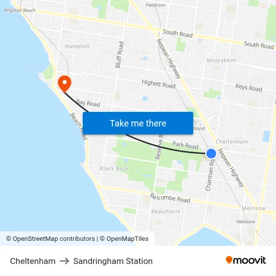 Cheltenham to Sandringham Station map