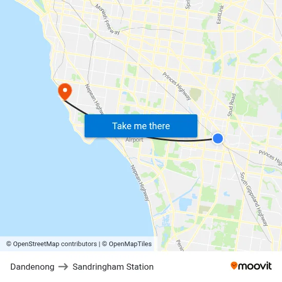 Dandenong to Sandringham Station map