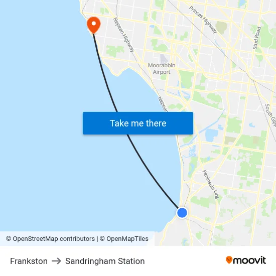 Frankston to Sandringham Station map