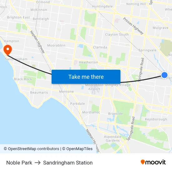 Noble Park to Sandringham Station map