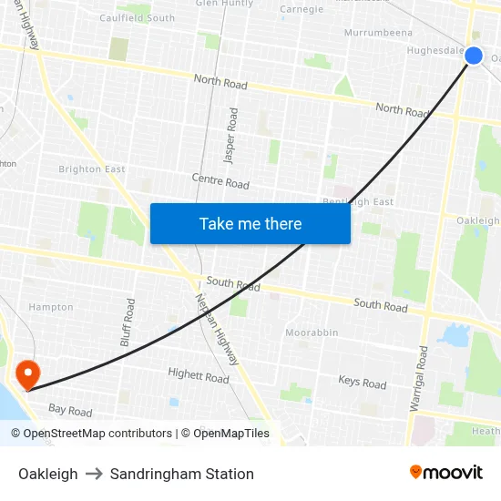Oakleigh to Sandringham Station map
