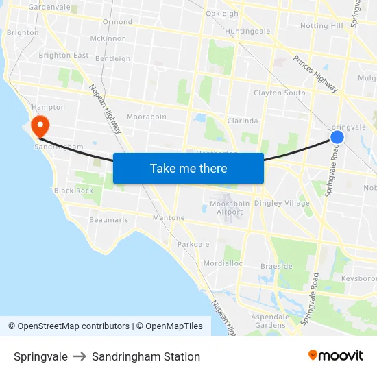 Springvale to Sandringham Station map