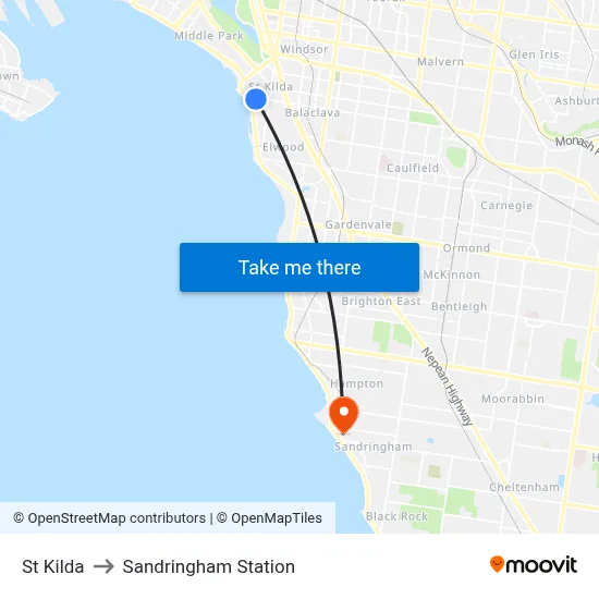 St Kilda to Sandringham Station map
