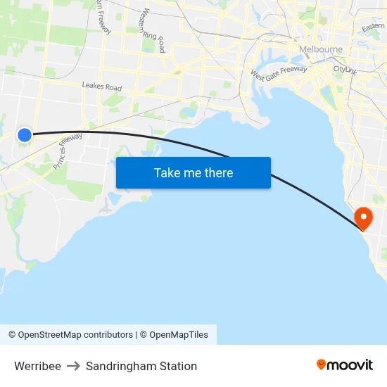 Werribee to Sandringham Station map