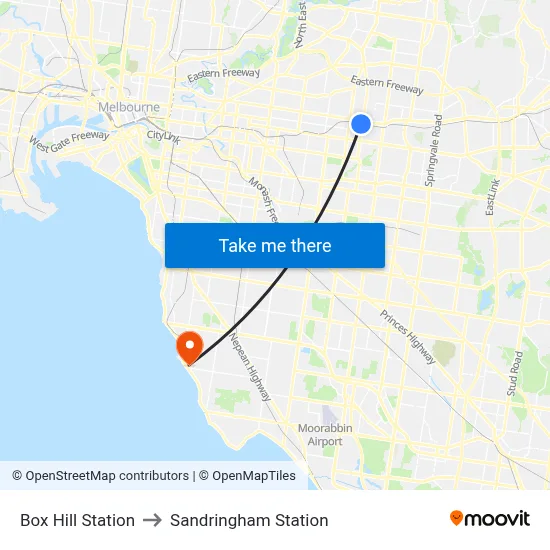 Box Hill Station to Sandringham Station map