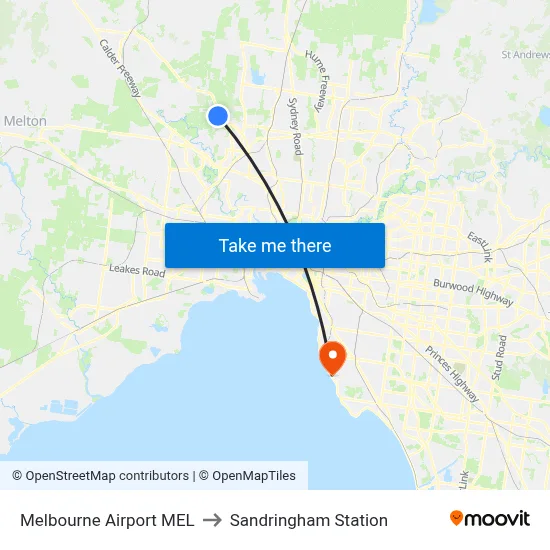 Melbourne Airport MEL to Sandringham Station map