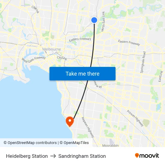 Heidelberg Station to Sandringham Station map