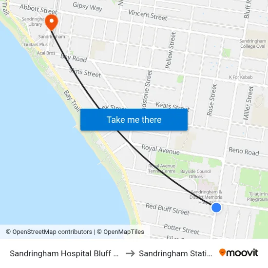 Sandringham Hospital Bluff Rd to Sandringham Station map