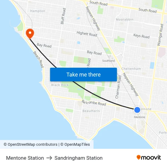 Mentone Station to Sandringham Station map