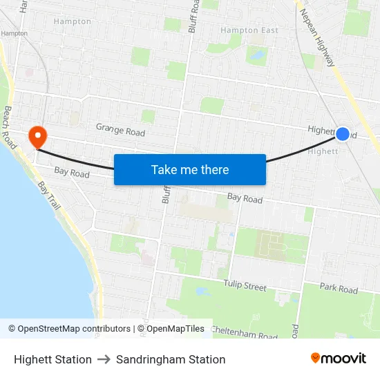 Highett Station to Sandringham Station map
