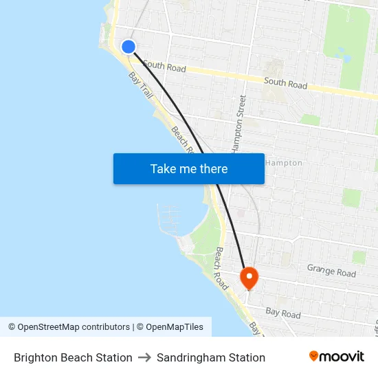 Brighton Beach Station to Sandringham Station map
