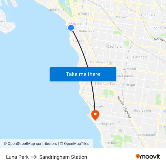 Luna Park to Sandringham Station map