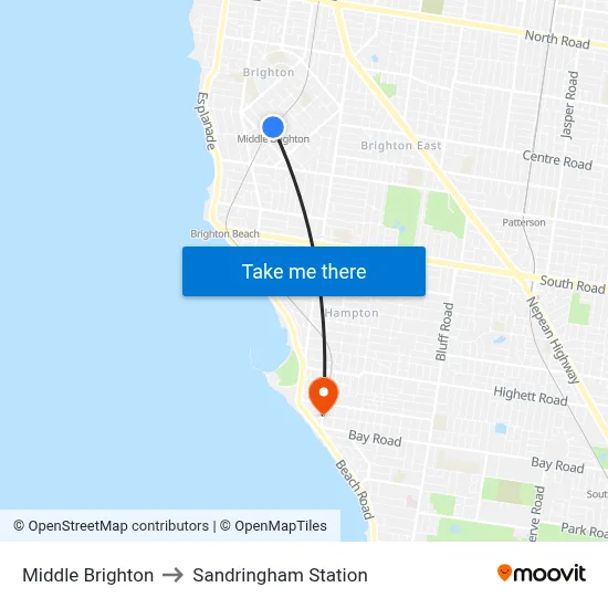 Middle Brighton to Sandringham Station map
