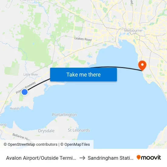 Avalon Airport/Outside Terminal to Sandringham Station map