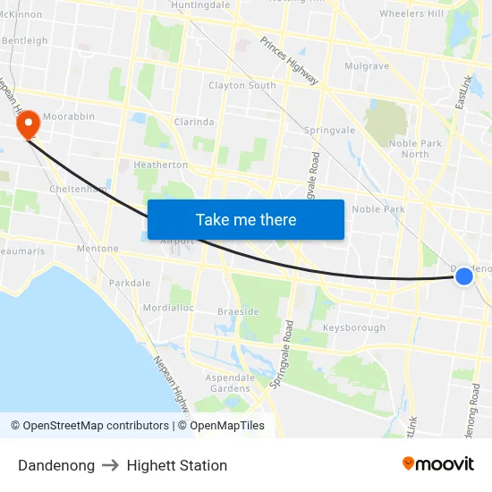 Dandenong to Highett Station map