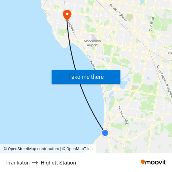 Frankston to Highett Station map