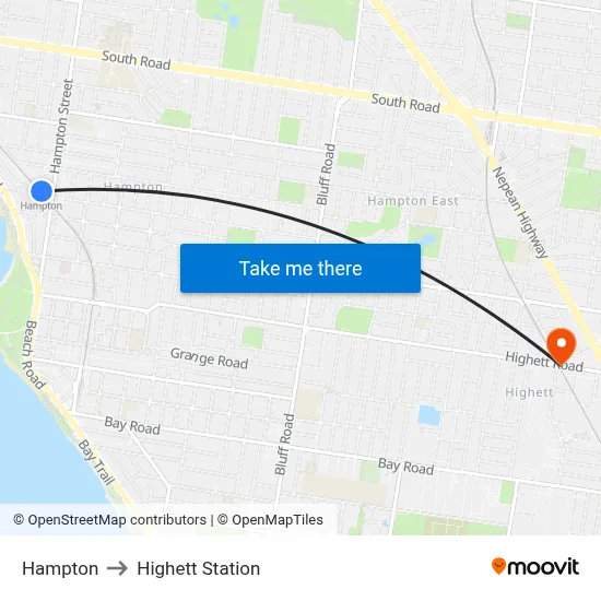 Hampton to Highett Station map