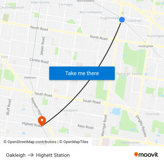 Oakleigh to Highett Station map