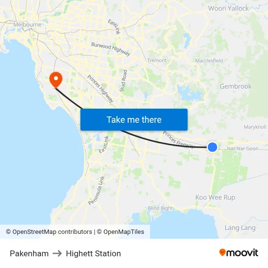 Pakenham to Highett Station map