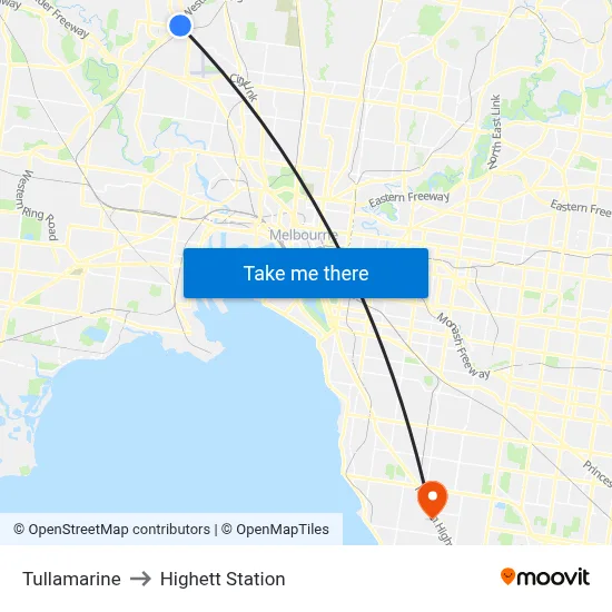 Tullamarine to Highett Station map