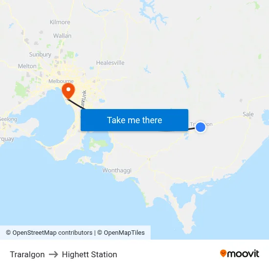 Traralgon to Highett Station map