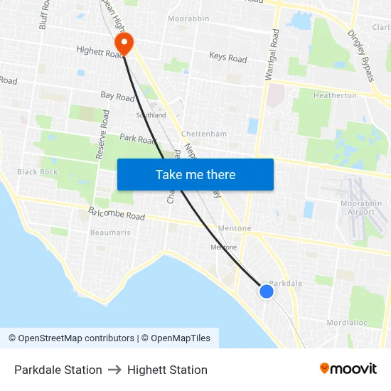 Parkdale Station to Highett Station map