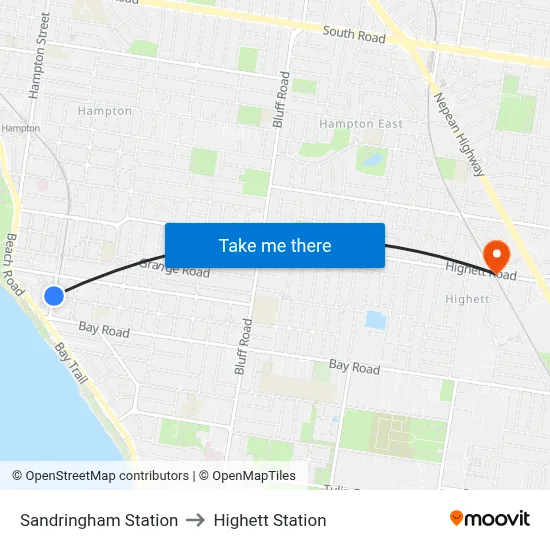 Sandringham Station to Highett Station map