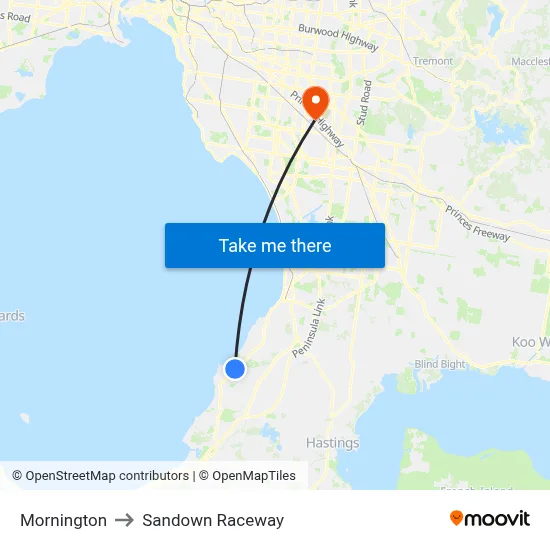 Mornington to Sandown Raceway map