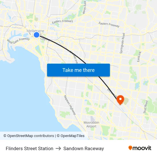 Flinders Street Station to Sandown Raceway map