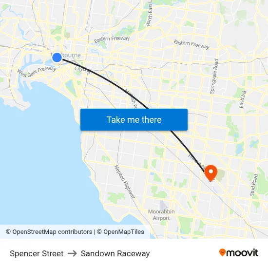 Spencer Street to Sandown Raceway map