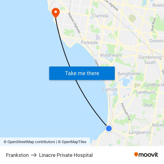 Frankston to Linacre Private Hospital map