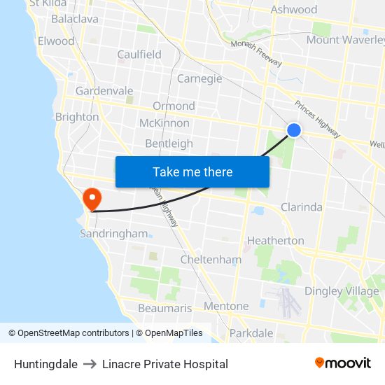 Huntingdale to Linacre Private Hospital map