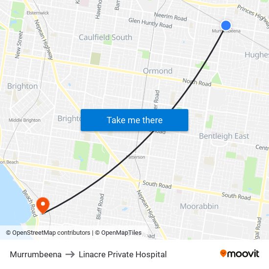 Murrumbeena to Linacre Private Hospital map