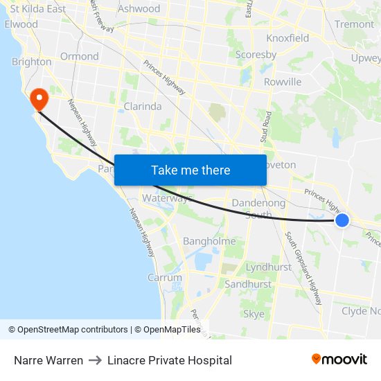 Narre Warren to Linacre Private Hospital map