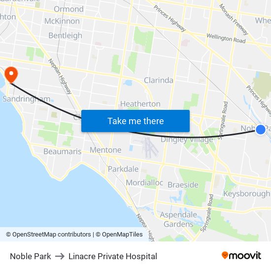 Noble Park to Linacre Private Hospital map