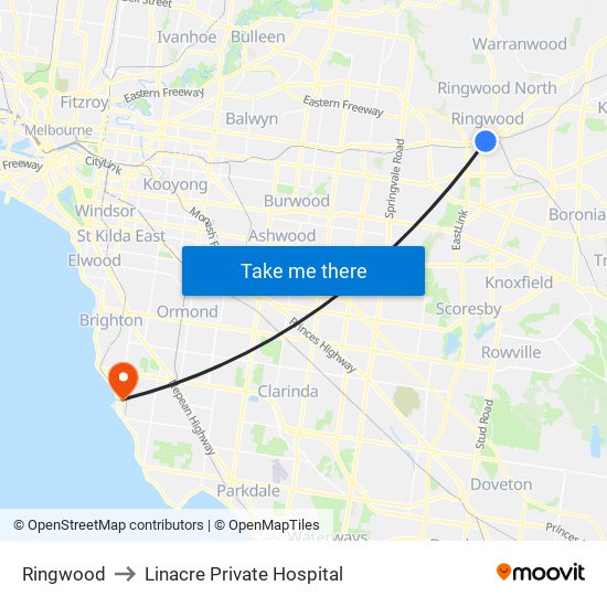 Ringwood to Linacre Private Hospital map