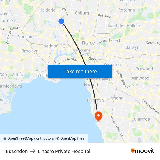 Essendon to Linacre Private Hospital map