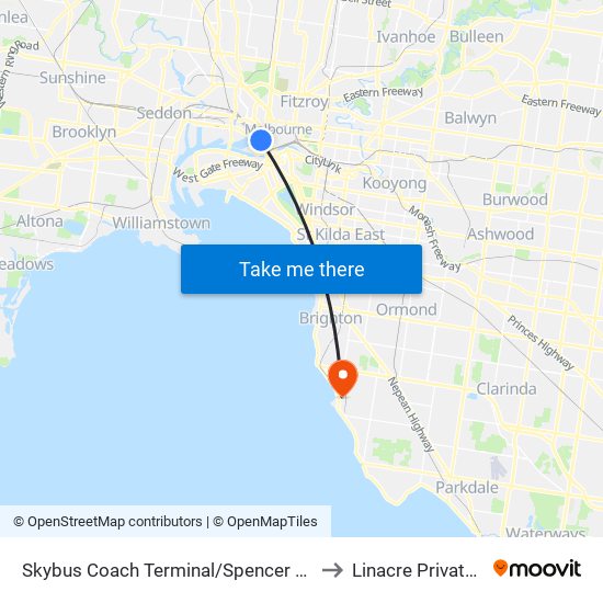 Skybus Coach Terminal/Spencer St (Melbourne City) to Linacre Private Hospital map