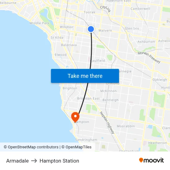 Armadale to Hampton Station map