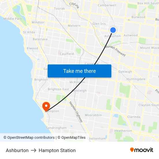 Ashburton to Hampton Station map