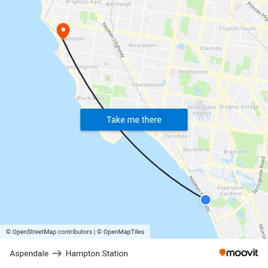 Aspendale to Hampton Station map