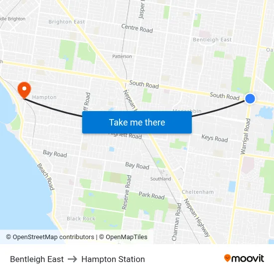 Bentleigh East to Hampton Station map