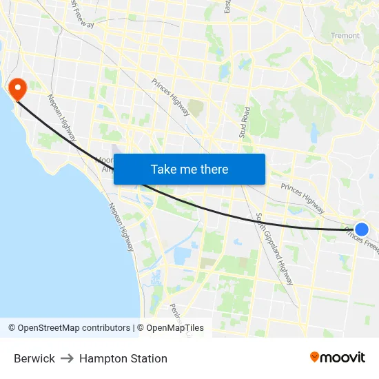 Berwick to Hampton Station map