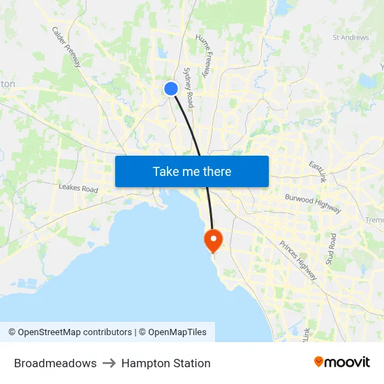 Broadmeadows to Hampton Station map