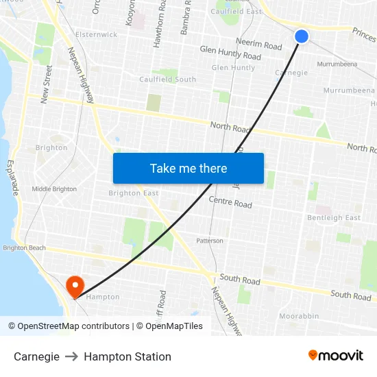 Carnegie to Hampton Station map
