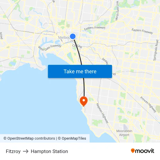 Fitzroy to Hampton Station map
