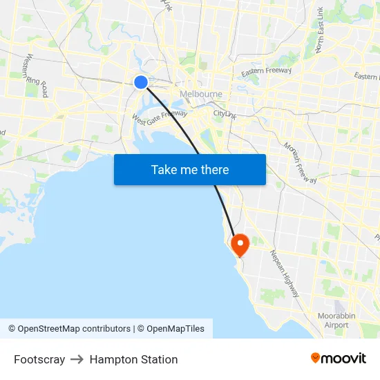 Footscray to Hampton Station map