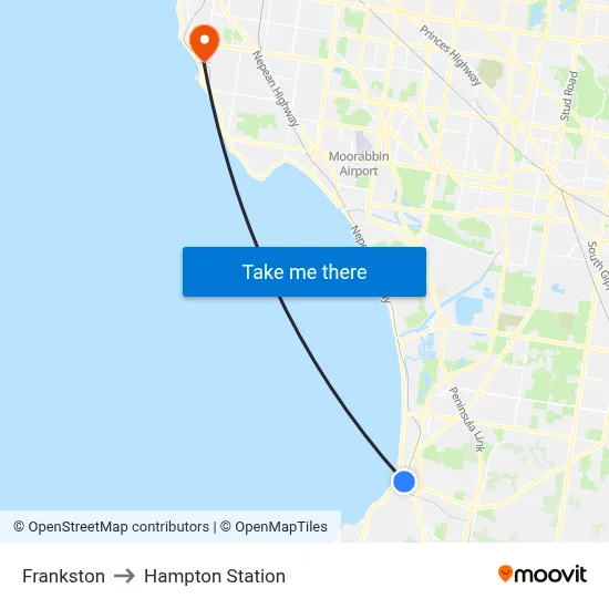 Frankston to Hampton Station map