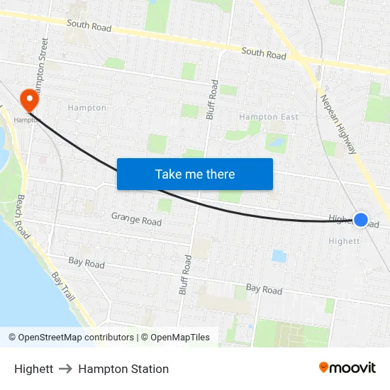 Highett to Hampton Station map